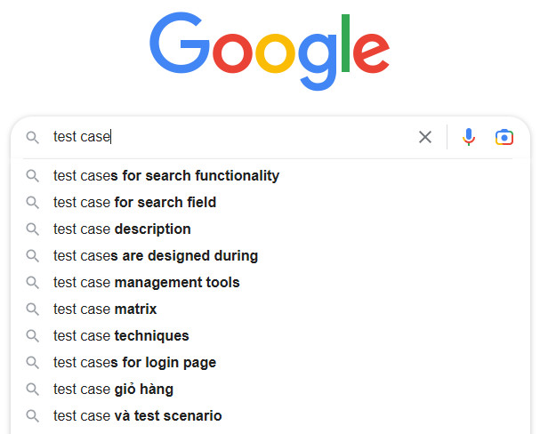 test case cho chức năng tìm kiếm - auto suggest search